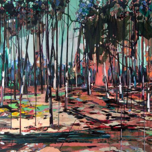 Theresa Möller, Gelände, 100x130cm, Acryl und Öl auf Leinwand, 2018