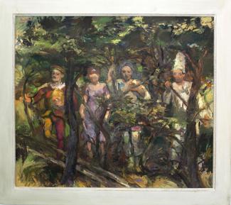 Harald Metzkes, Aus dem Dickicht die Komödianten, 2011, Öl auf Leinwand, Galerie Weise Chemnitz