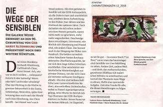 Ausstellung in Chemnitz zum 90. Geburtstag von Gerhard Altenbourg. Altenbourg, Claus, Hussel und Mühlberg bei Weise. Noch bis zum 28. Januar 2017.