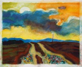Sonne hinter Wolken I, 2018 Aquarell